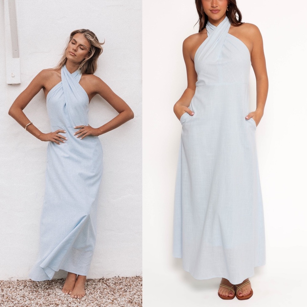 Petal & Pup Light Blue Halter Maxi Dress